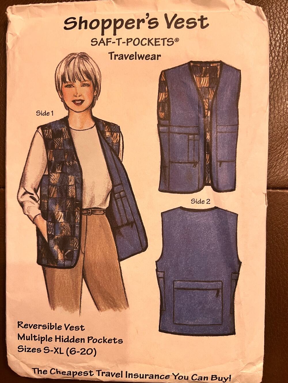 Vintage SAF-T-POCKETS 9500 Shopper's Vest Sewing Pattern S-XL Uncut Travel